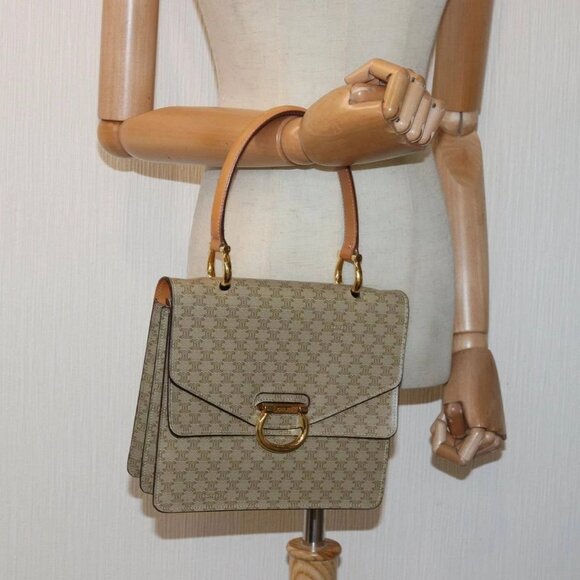 CELINE Macadam Canvas Hand Bag Beige Auth - Picture 1 of 16